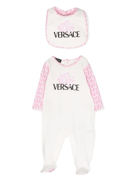 tutina versace neonato|Set tutina avorio per neonati con logo Versace .